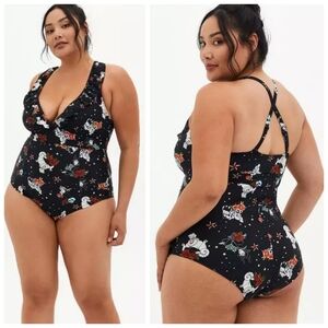 Torrid X Disney Villian Black Ruffle One Piece Swimsuit